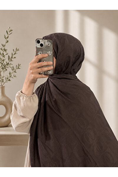 MODA Premium Halka Desen Şal | İpeksi Dokulu Şık Tesettür Şal-ACI KAHVE