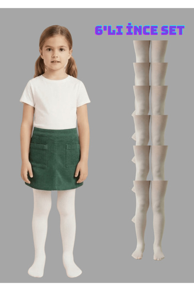 NACAR STORE Girl's 6-Piece Seasonal Thin White Pantyhose School Socks Show Ou...