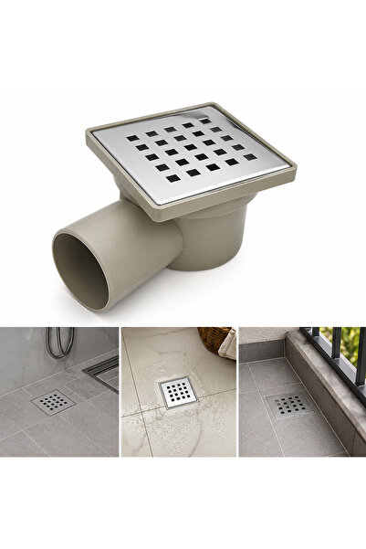 Veka 10x10 CM Krom Süzgeçli Kare Yer Gideri – PVC Gövdeli Banyo, Duş ve Balko...