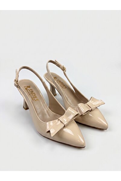 Nubbock Cream Patent Leather Bowknot Women's Goblet Heeled Shoes Nk3194