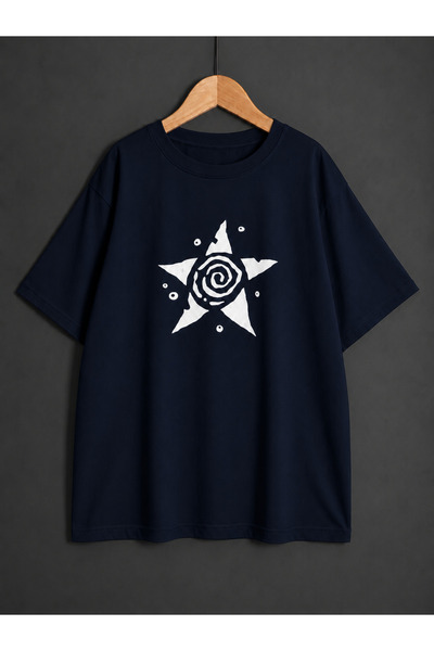 ZİYMO Unisex Y2K Star Spiral Printed Oversized T-Shirt