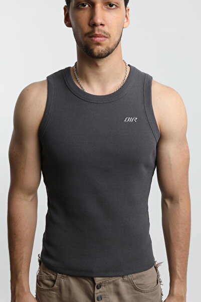 OİR Erkek Fitilli Antrasit Gri Rengi Tank Top No.1 Likralı Pamuk Kaşkorse Atlet