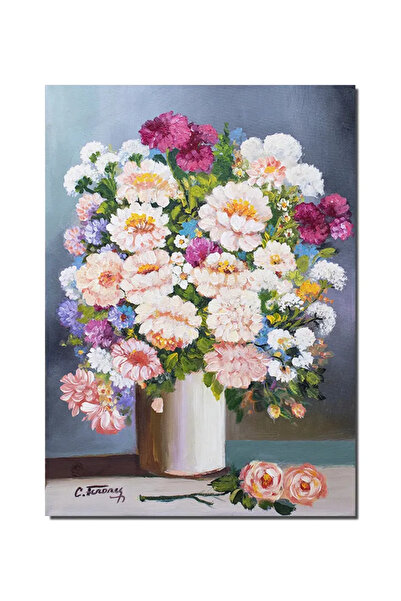 artnova Tablou pictat manual, Vaza cu crizanteme, 70x50cm ulei pe panza, Cons...