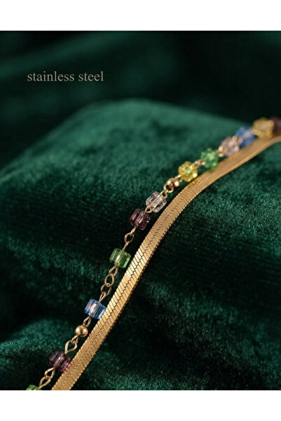 stainless steell سوار من الفولاذ 316L بلون ذهبي مع أحجار كريستالية متعددة الأ...