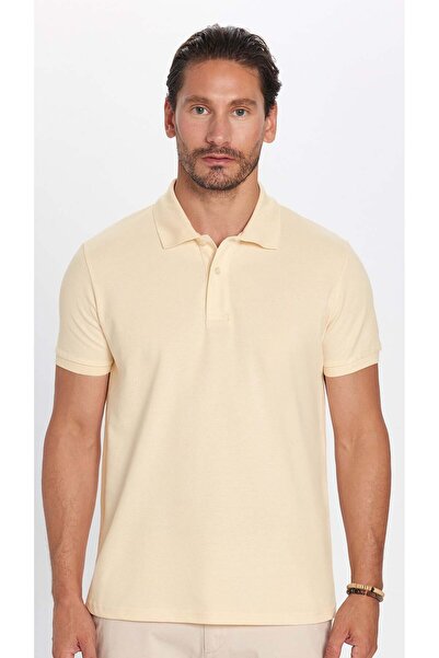 Tudors Men's slim fit premium series 100% cotton soft mercerized beige polo c...