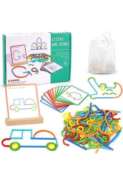 OEM Puzzle Montessori din lemn, joc de potrivire a formelor, 120 de bețe și i...