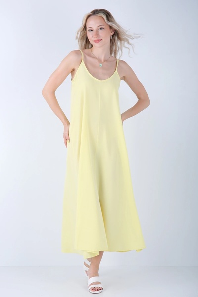 Veni Life Women's Comfortable Cut Modal Fabric Long Dress with Rope Straps