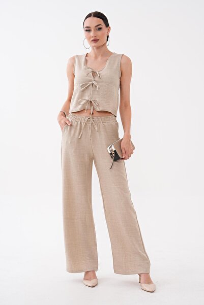 ŞİMAL Women's Vest and Trousers Set with Front Tie Detail 260597 -