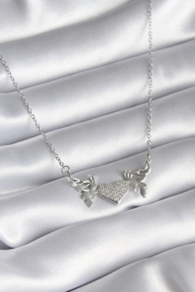 ARMÜZ 316L Steel Silver Color Zircon Stone Wing Heart Model Women's Necklace