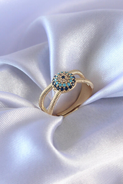 ARMÜZ Gold Color Evil Eye Bead Model Women's Ring
