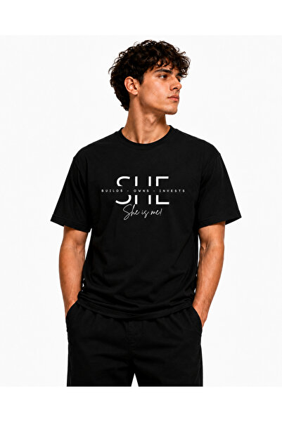 Clothify She Is Mine Design Premium Printed Oversize 100% Cotton T-Shirt