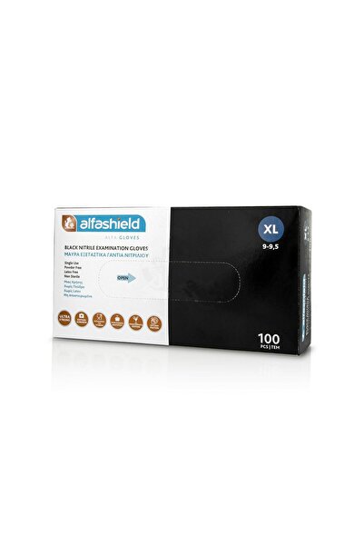 Alfashield | Alfa Gloves | Γάντια Νιτριλίου Χωρίς Πούδρα σε Μαύρο Χρώμα | 100τμχ
