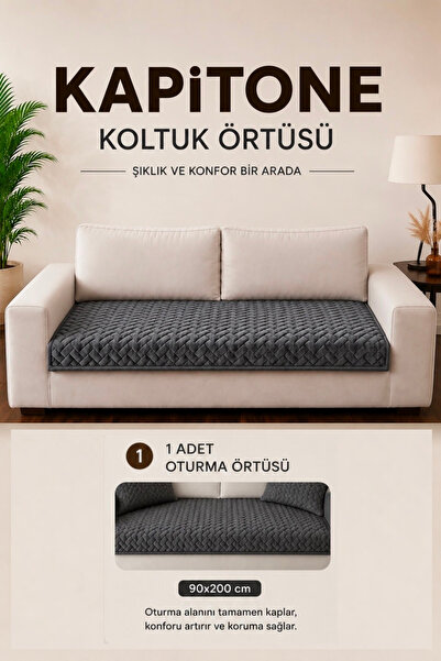 vivamia Tek Parça Kaymaz Taban Kapitone Koltuk Örtüsü Çekyat Kanepe Örtüsü 90x200