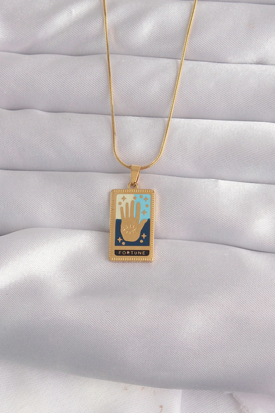 ARMÜZ 316L Steel Gold Color Mixed Enamel Hand Figure Tarot Necklace