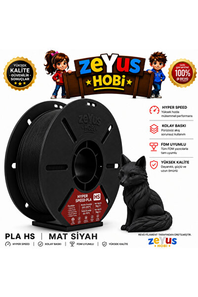 ZEYUS HOBİ Generic PLA HS Hyper Speed Filament – MAT SİYAH | 1.75 mm | 1000 gr