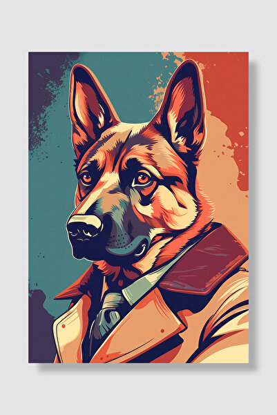 Luna Marissa Dog Poster German Shepherd in Trench Coat Retro Pop Art Portrait...