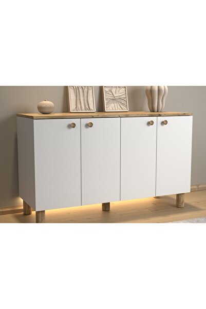 Vivense NORA BOHEM LEDLİ KAHVE KÖŞESİ DOLABI KONSOL, 4 KAPAKLI, 120 CM