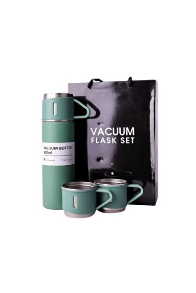 Vacuum Flask Θερμός + 3 κούπες σετ δώρου (επάνω και κάτω μέρος)