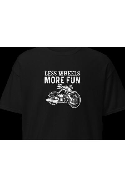 Less Wheels More Fun Motosiklet Vintage Özgürlük Baskılı Unisex Bisiklet Yaka Pamuklu Tişört