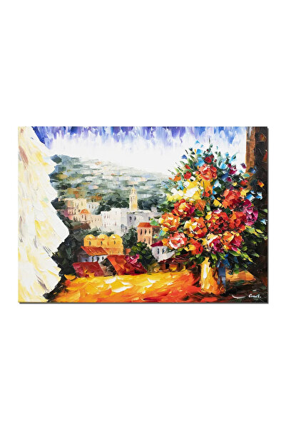 artnova Ръчно рисувана картина на цветя от прозореца, Цветята ви очакват, 70x...