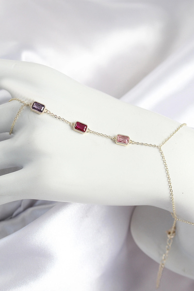 ARMÜZ Brass Colored Zircon Stone Rectangular Model Gold Color Women's Shahmeran