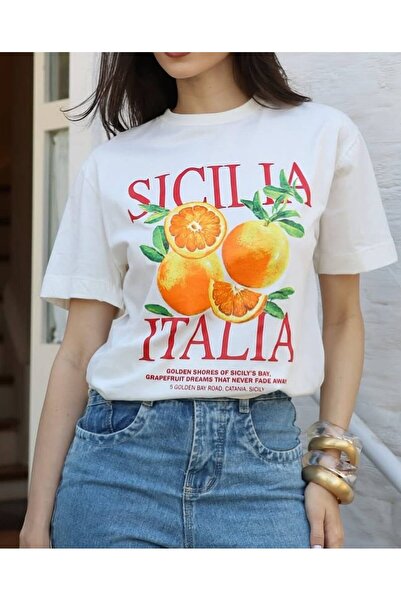 classy moda Γυναικείο μπλουζάκι Oversize Summer Breeze με στάμπα φρούτων και ...