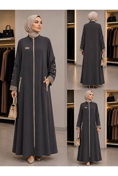 PAYİNİ 2210 Zippered Pocket Detail Standing Collar Ferace