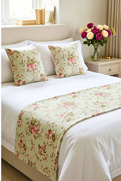 Attolya Bed Runner Set Vintage Floral Pattern Panama Linen Upholstery Fabric ...
