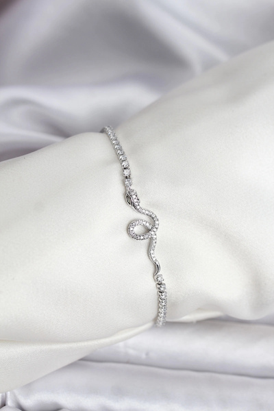 ARMÜZ Snake Model Zircon Stone Silver Color Brass Waterway Women's Bracelet