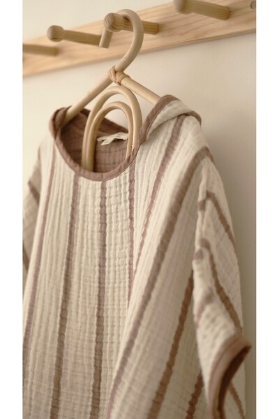 Mujo Baby&Kids Striped 4-Layer Muslin Poncho 100% Organic Cotton – Beige