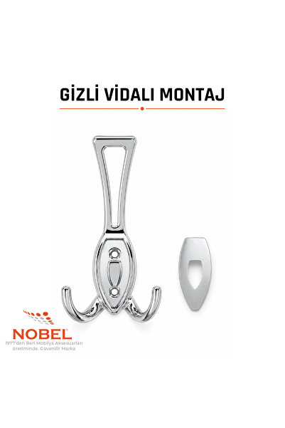 Nobel Zeplin Portmanto Askısı, Metal Vestiyer Askısı, Matkrom Matkrom, Duvar ve Dolap Askılığı (5'li Set) Vidalı