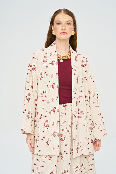 Orfeo Negro Women's Floral and Leaf Embroidered Sequin Kimono