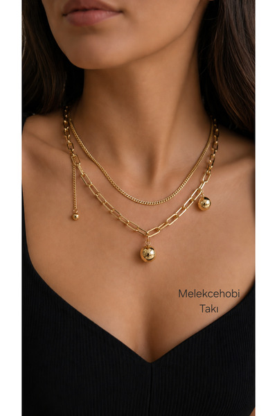 XUPING JEWELRY مجوهرات Melekcehobi للنساء، قلادة على شكل كرة مزدوجة الصفوف، ق...