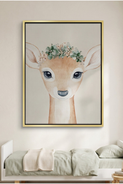 Jasmine Art Boho Deer Kids Wall Art | Portrait Framed Canvas Print | Luxury M...