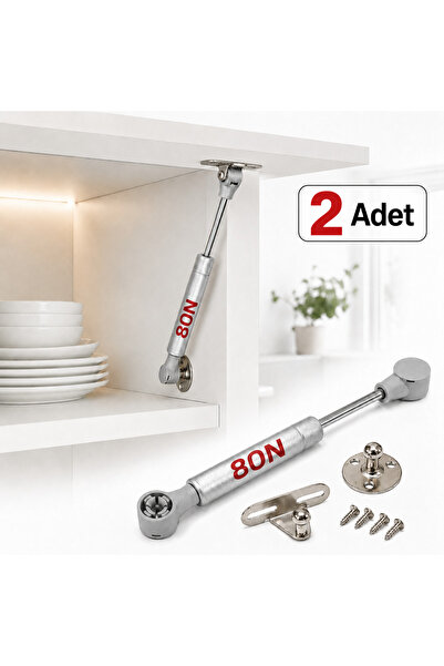 Badem10 (2Adet) Dolap Kapak Amortisörü 80N Gri 20 cm Gazlı Piston Kapak Hidroliği Mutfak Dolabı Pistonu