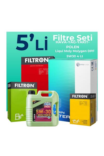 Filtron Citroen C-Elysee 1.6 Dizel Filtre Bakım Seti Liqui Moly Motor Yağlı (2012-2017) 5 Li