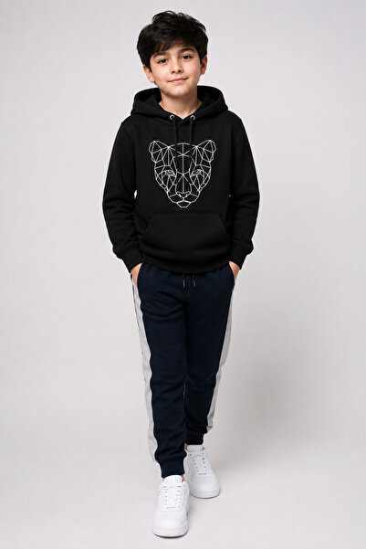 han elegant Lion Printed Unisex Children's Tracksuit Set with Kangaroo Pocket...
