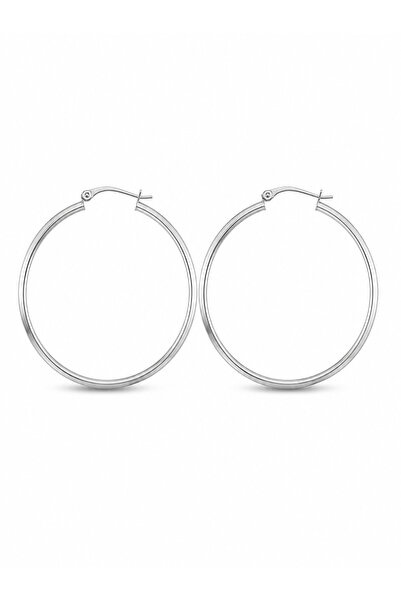 serelya Silver Color Brass Cornered Edge Hoop 54 mm Women's Earrings