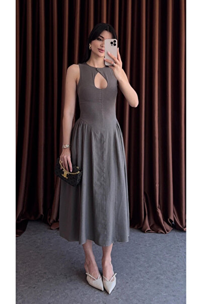 My Blog Mink Drop Collar Linen Textured Dress - 2Y2025133