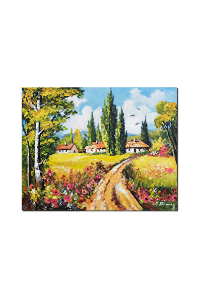 artnova Ръчно рисувана картина на селски пейзаж с къщи, Оазис на мира, 50x40с...