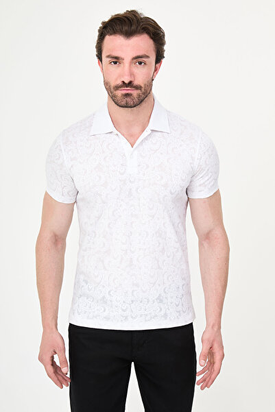 Mcr Patterned Slim Fit Polo Collar Short Sleeve Men's T-Shirt White - 36892.26Y