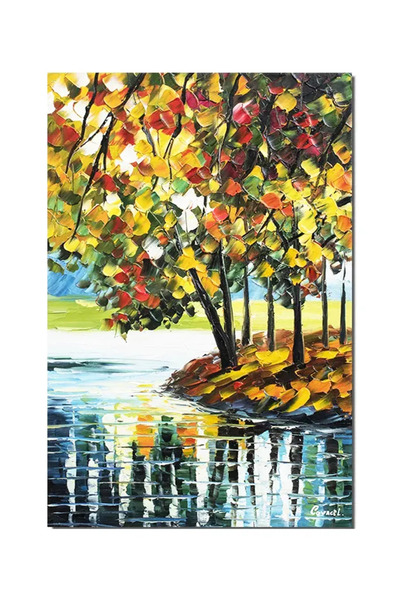 artnova Ръчно рисувана картина, Природен пейзаж, оазис на мир, 60x40см маслен...
