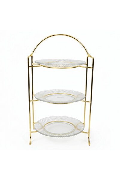 MEERA 3-Tier Round Glass & Gold Metal Candy Serving Tray Stand | Elegant Dess...