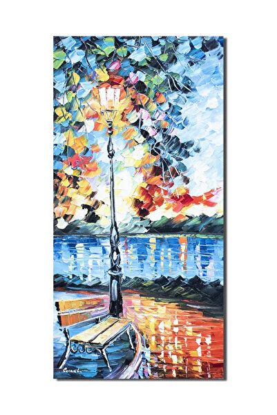 artnova Tablou pictat manual, La banca de langa felinar, 80x40cm ulei pe panz...