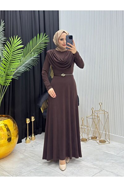 YAĞMUR MODA GİYİM Sandy Elbise Kahverengi