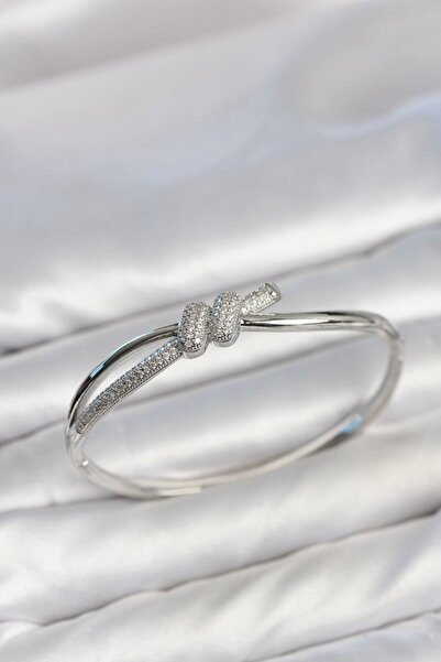 Toptan Bulurum Silver Color Zircon Stone Knot Model Women's Handcuff Women's ...