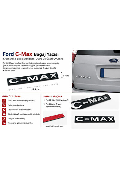 İthal Ford C-Max Bagaj Yazısı Krom Arka Bagaj Amblemi 2003 ve Üzeri Uyumlu
