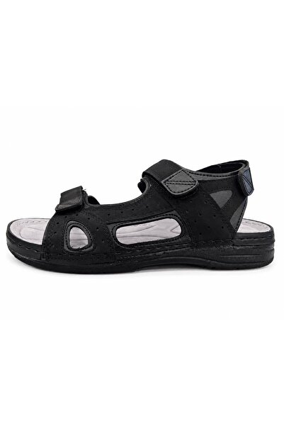 PAPUCUMUN DÜNYASI Men's Black Double Velcro Anatomical Daily Sandals