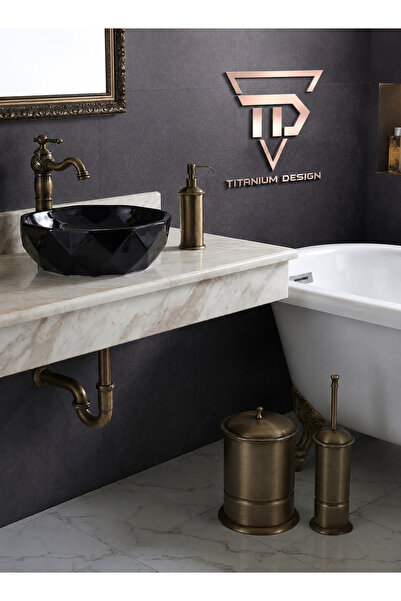 titanium design Antik Pirinç Banyo Koleksiyonu/Komple Set - Siyah Geometrik Ç...