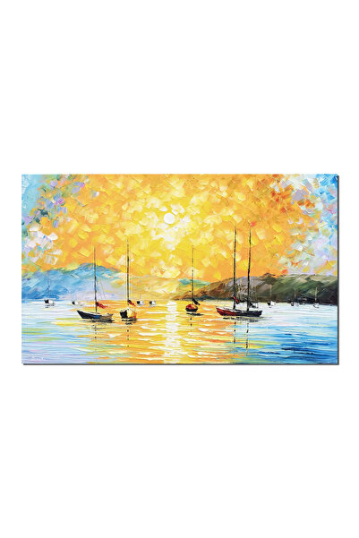 artnova Ръчно рисувана картина, Залез с платноходки, стилизирана, 100x60см, м...